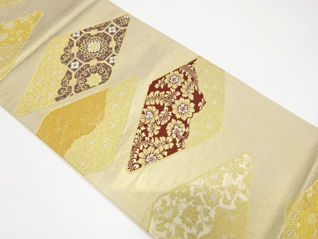 菱に花・古典柄織り出し袋帯